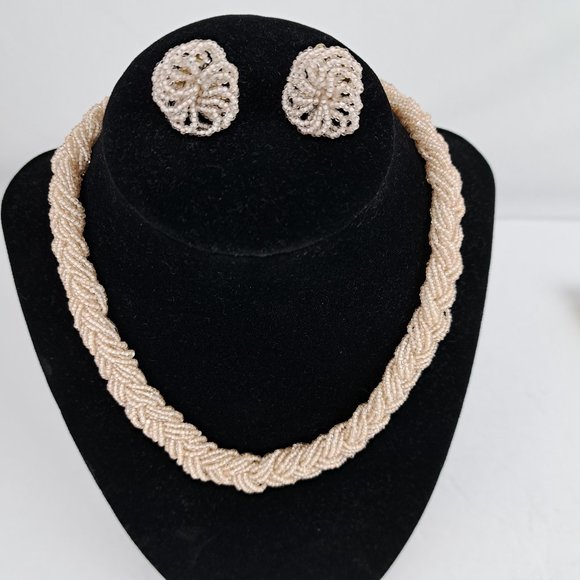 Vintage Seed Bead Multi Strand Necklace and Screw Back Earring Set - Picture 2 of 16